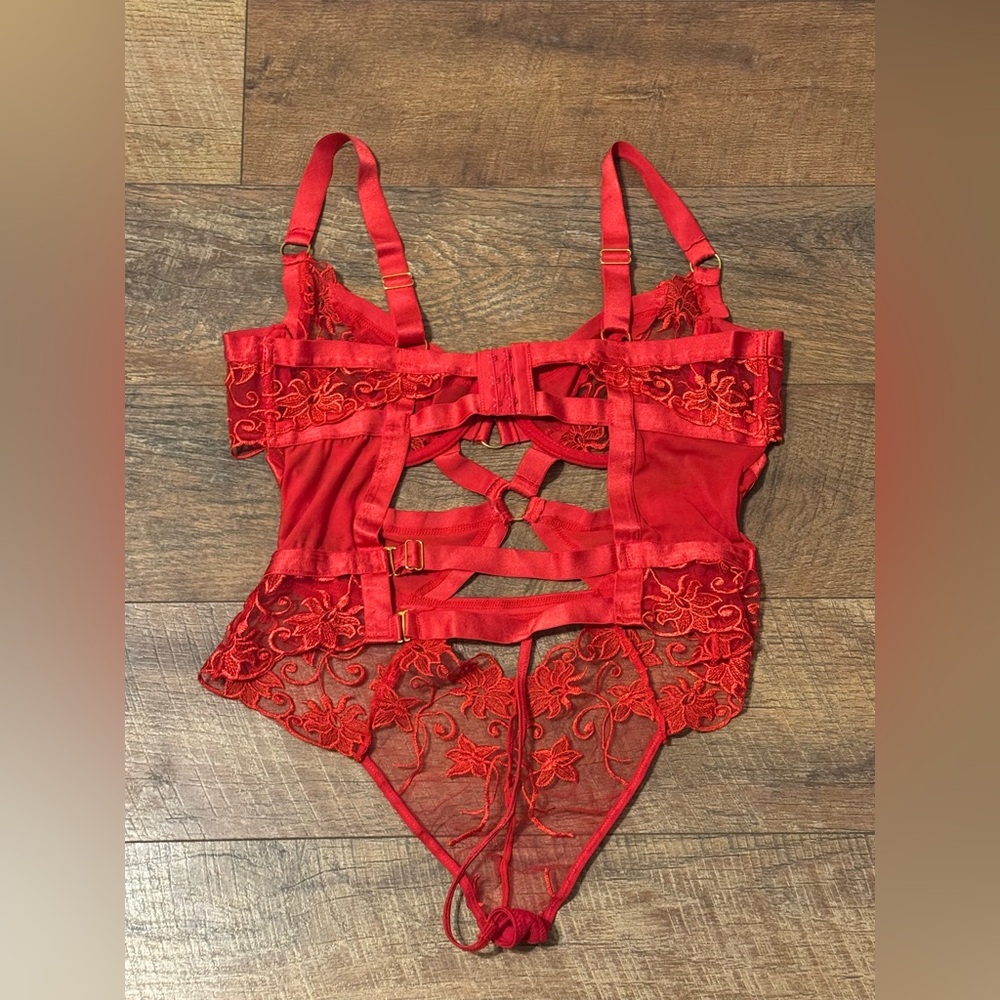 Oh La La Cheri Red Lace Bodysuit - Picture 3 of 5